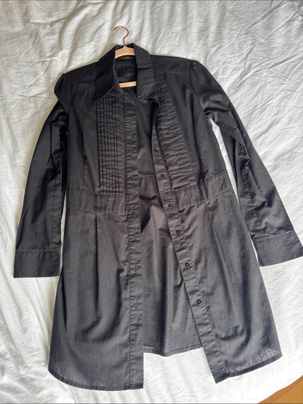 Black Long-Sleeve Mini Shirt Dress